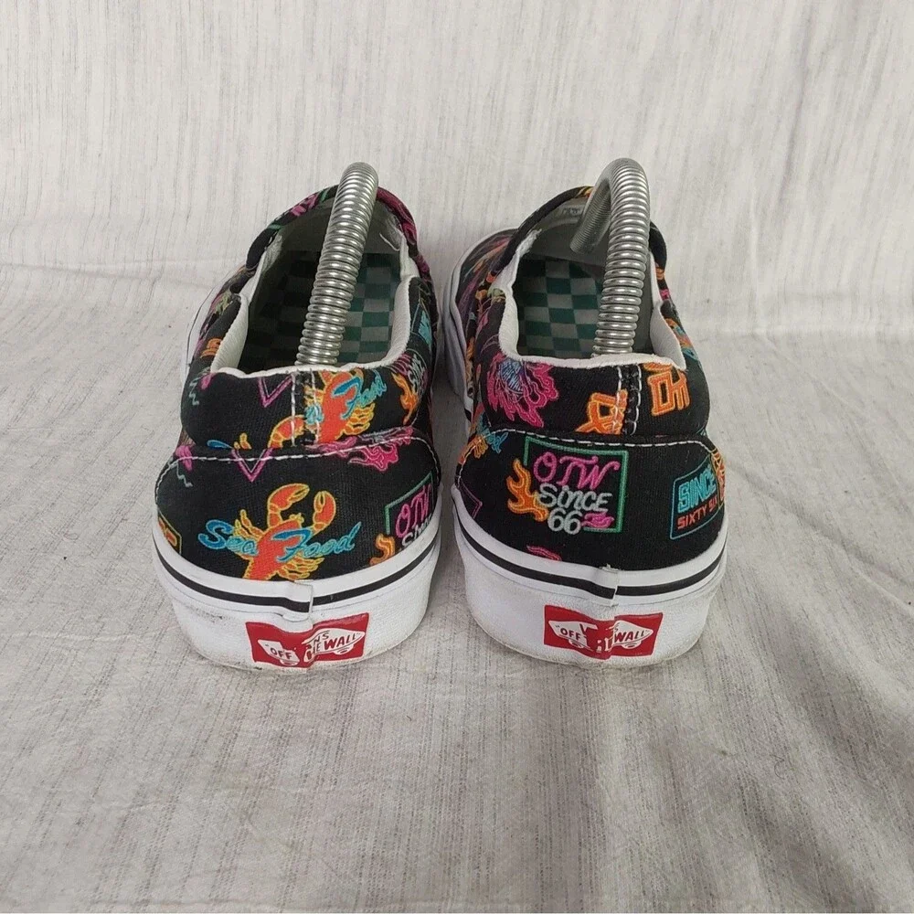 Vans Classic Slip-On Market Black Neon Signs Seafood Mens 8 Womens 9.5